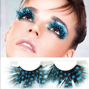 Halloween feather eyelashes green blue pink combo